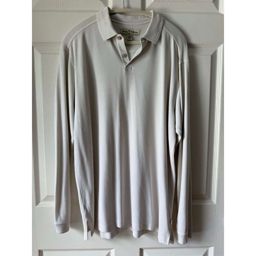 Tommy Bahama Silk Cotton Long Sleeve Polo Shirt White Size M Vintage Y2K Resort